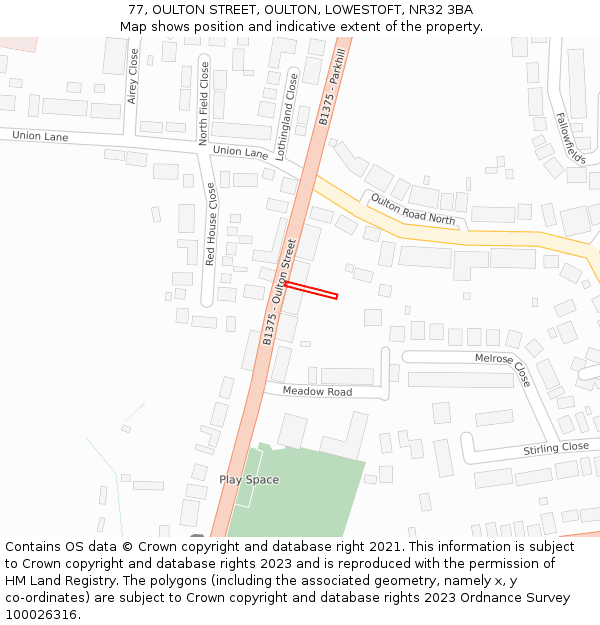 77, OULTON STREET, OULTON, LOWESTOFT, NR32 3BA: Location map and indicative extent of plot