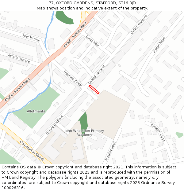 77, OXFORD GARDENS, STAFFORD, ST16 3JD: Location map and indicative extent of plot