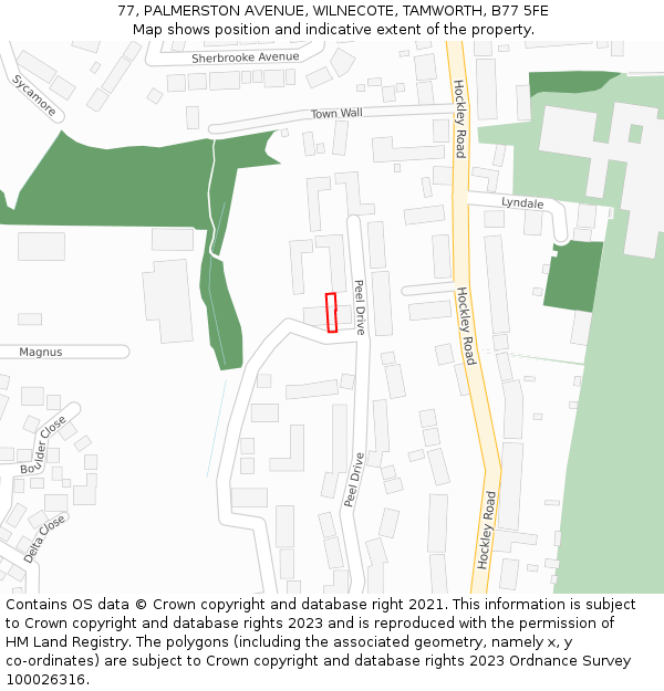 77, PALMERSTON AVENUE, WILNECOTE, TAMWORTH, B77 5FE: Location map and indicative extent of plot