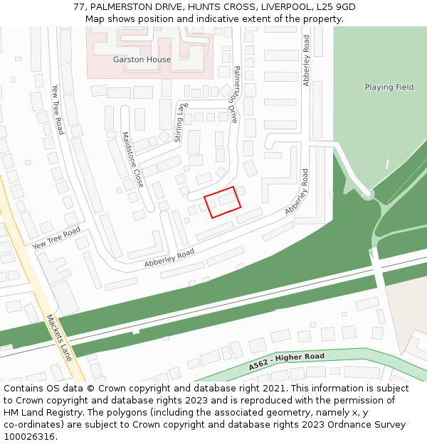 77, PALMERSTON DRIVE, HUNTS CROSS, LIVERPOOL, L25 9GD: Location map and indicative extent of plot