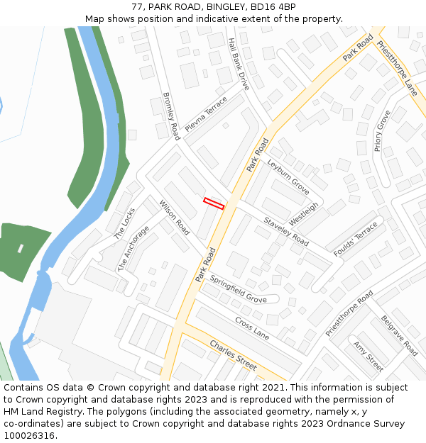 77, PARK ROAD, BINGLEY, BD16 4BP: Location map and indicative extent of plot