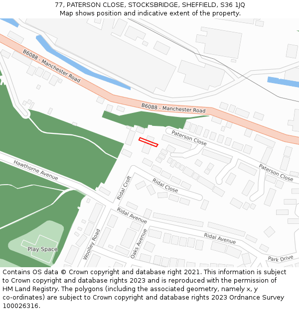 77, PATERSON CLOSE, STOCKSBRIDGE, SHEFFIELD, S36 1JQ: Location map and indicative extent of plot