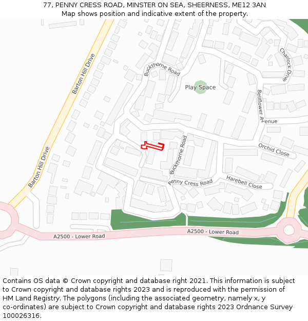 77, PENNY CRESS ROAD, MINSTER ON SEA, SHEERNESS, ME12 3AN: Location map and indicative extent of plot
