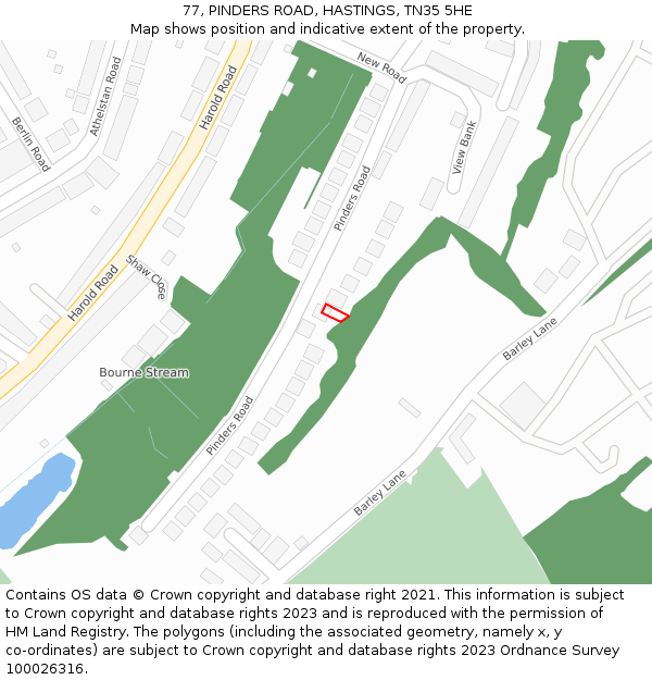 77, PINDERS ROAD, HASTINGS, TN35 5HE: Location map and indicative extent of plot