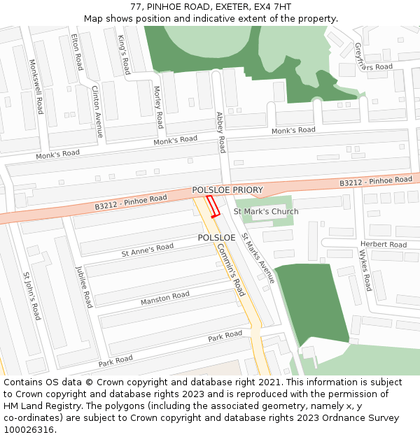 77, PINHOE ROAD, EXETER, EX4 7HT: Location map and indicative extent of plot