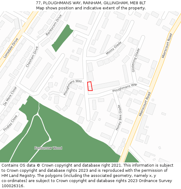 77, PLOUGHMANS WAY, RAINHAM, GILLINGHAM, ME8 8LT: Location map and indicative extent of plot
