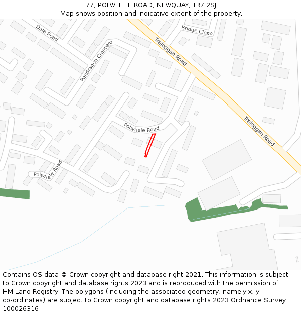 77, POLWHELE ROAD, NEWQUAY, TR7 2SJ: Location map and indicative extent of plot