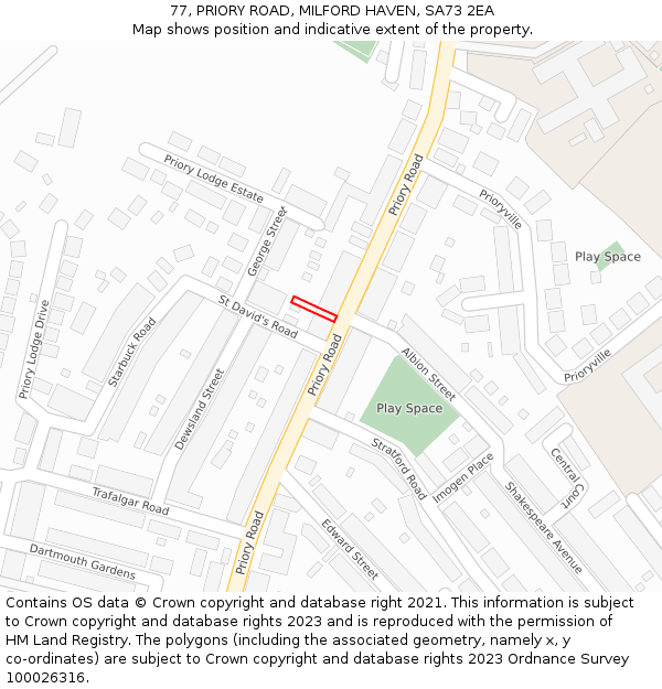 77, PRIORY ROAD, MILFORD HAVEN, SA73 2EA: Location map and indicative extent of plot