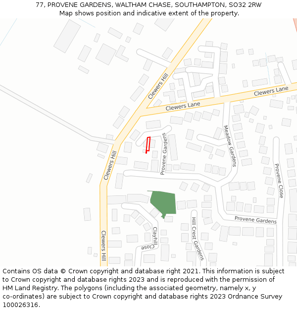 77, PROVENE GARDENS, WALTHAM CHASE, SOUTHAMPTON, SO32 2RW: Location map and indicative extent of plot