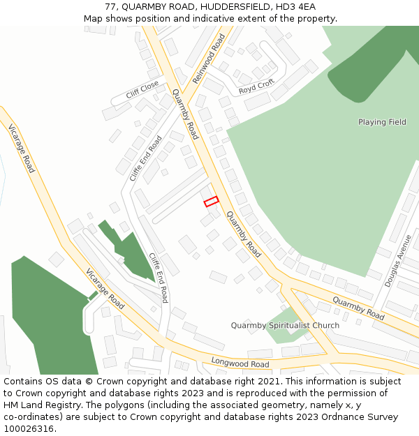 77, QUARMBY ROAD, HUDDERSFIELD, HD3 4EA: Location map and indicative extent of plot