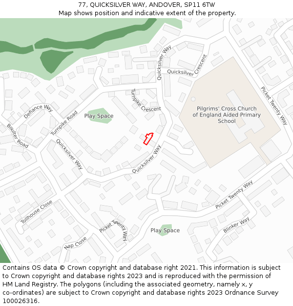 77, QUICKSILVER WAY, ANDOVER, SP11 6TW: Location map and indicative extent of plot