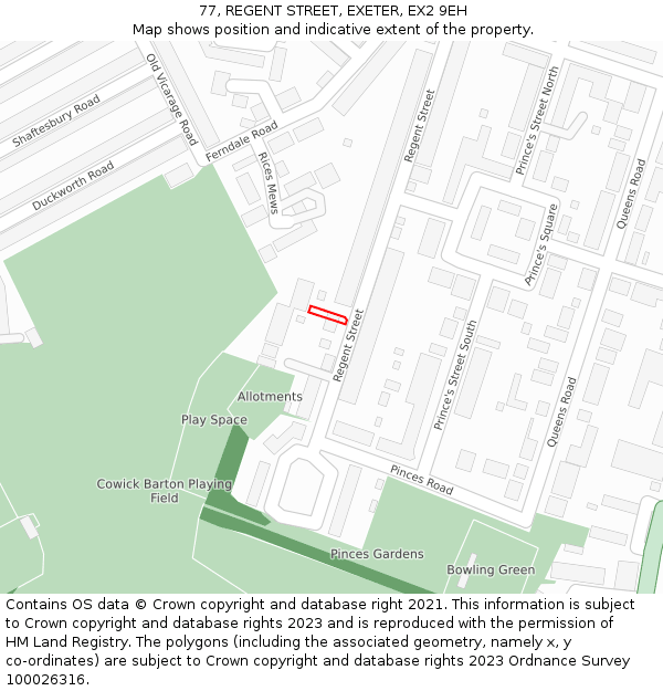 77, REGENT STREET, EXETER, EX2 9EH: Location map and indicative extent of plot