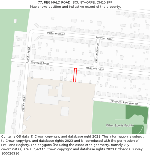 77, REGINALD ROAD, SCUNTHORPE, DN15 8PF: Location map and indicative extent of plot