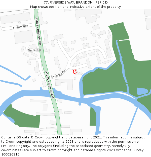 77, RIVERSIDE WAY, BRANDON, IP27 0JD: Location map and indicative extent of plot