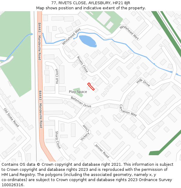 77, RIVETS CLOSE, AYLESBURY, HP21 8JR: Location map and indicative extent of plot