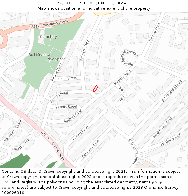 77, ROBERTS ROAD, EXETER, EX2 4HE: Location map and indicative extent of plot
