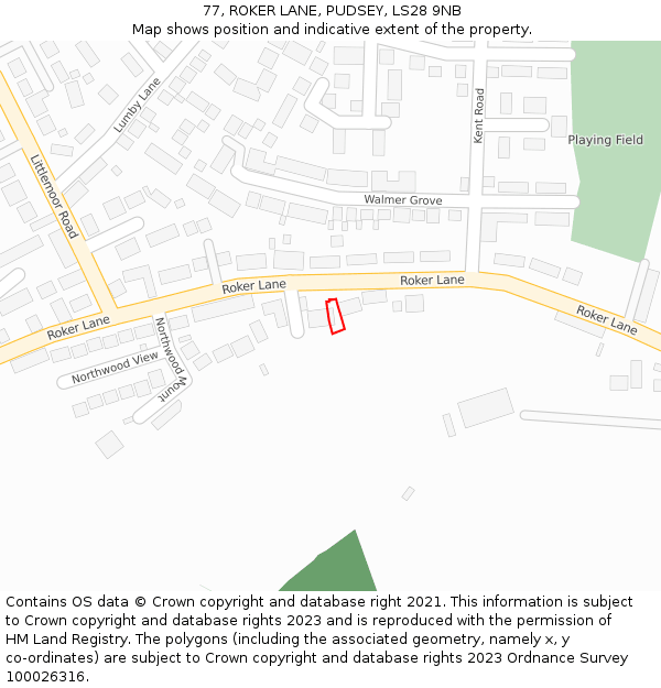 77, ROKER LANE, PUDSEY, LS28 9NB: Location map and indicative extent of plot