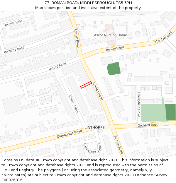 77, ROMAN ROAD, MIDDLESBROUGH, TS5 5PH: Location map and indicative extent of plot