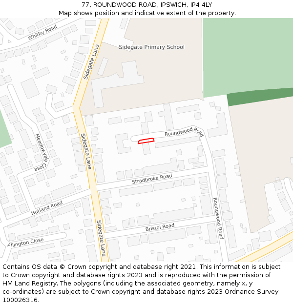 77, ROUNDWOOD ROAD, IPSWICH, IP4 4LY: Location map and indicative extent of plot