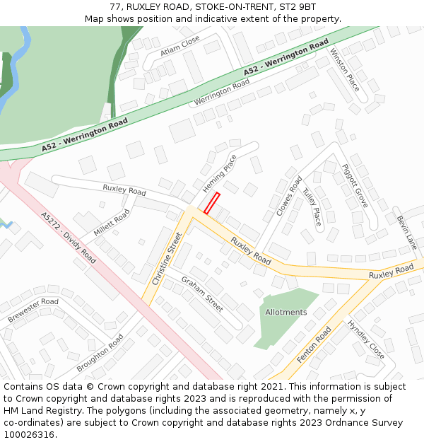 77, RUXLEY ROAD, STOKE-ON-TRENT, ST2 9BT: Location map and indicative extent of plot