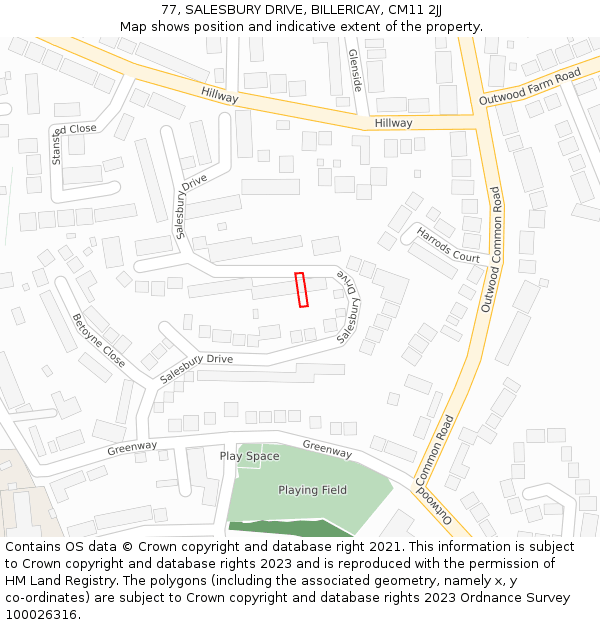 77, SALESBURY DRIVE, BILLERICAY, CM11 2JJ: Location map and indicative extent of plot