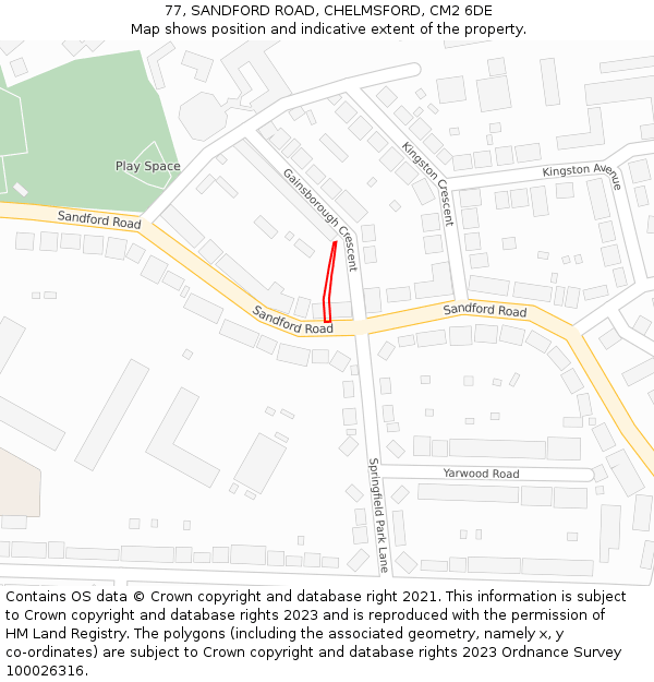 77, SANDFORD ROAD, CHELMSFORD, CM2 6DE: Location map and indicative extent of plot