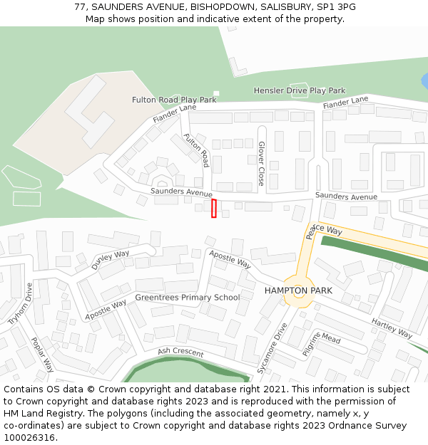77, SAUNDERS AVENUE, BISHOPDOWN, SALISBURY, SP1 3PG: Location map and indicative extent of plot
