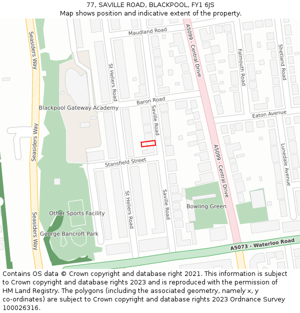 77, SAVILLE ROAD, BLACKPOOL, FY1 6JS: Location map and indicative extent of plot