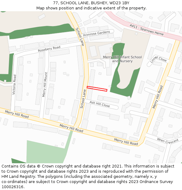 77, SCHOOL LANE, BUSHEY, WD23 1BY: Location map and indicative extent of plot
