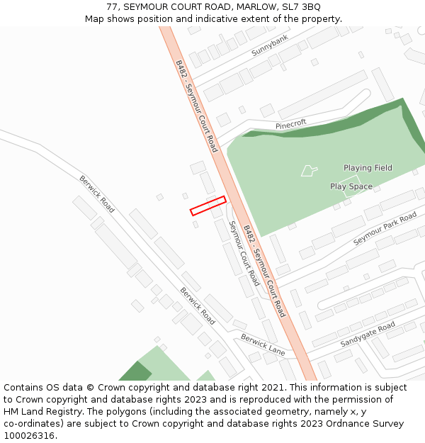 77, SEYMOUR COURT ROAD, MARLOW, SL7 3BQ: Location map and indicative extent of plot