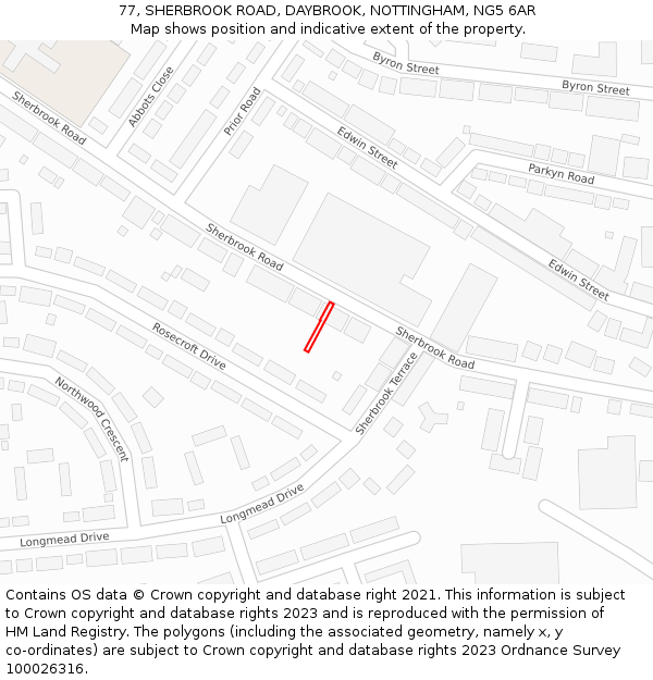77, SHERBROOK ROAD, DAYBROOK, NOTTINGHAM, NG5 6AR: Location map and indicative extent of plot