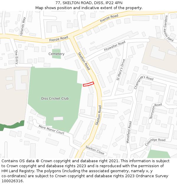 77, SKELTON ROAD, DISS, IP22 4PN: Location map and indicative extent of plot