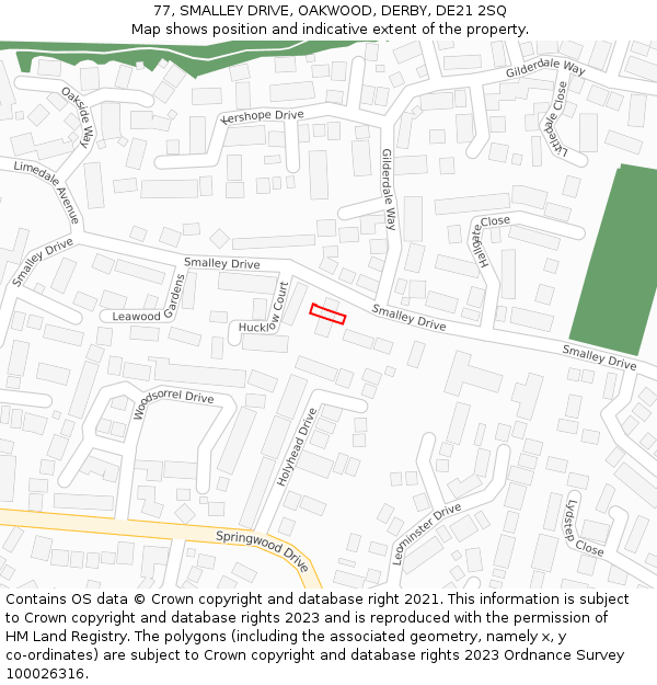 77, SMALLEY DRIVE, OAKWOOD, DERBY, DE21 2SQ: Location map and indicative extent of plot