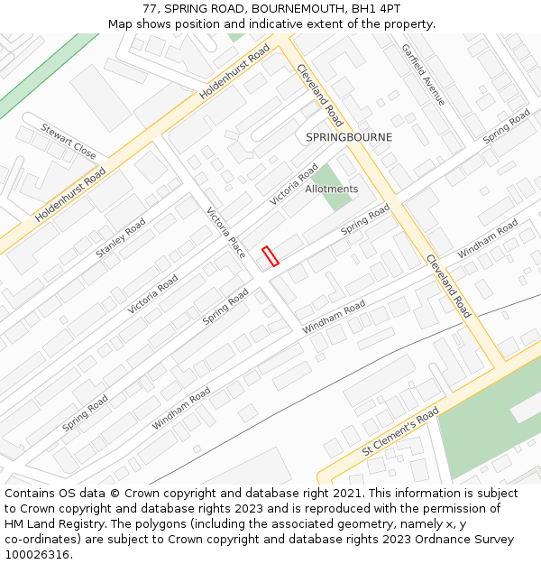 77, SPRING ROAD, BOURNEMOUTH, BH1 4PT: Location map and indicative extent of plot