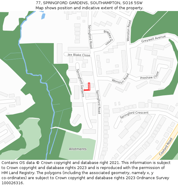 77, SPRINGFORD GARDENS, SOUTHAMPTON, SO16 5SW: Location map and indicative extent of plot