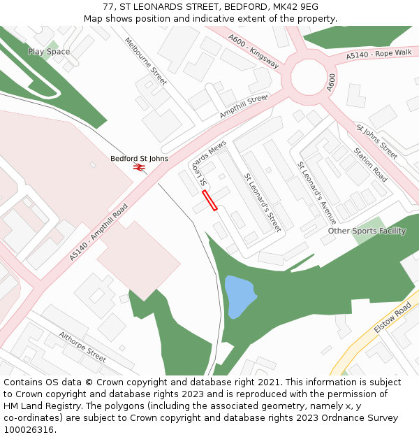 77, ST LEONARDS STREET, BEDFORD, MK42 9EG: Location map and indicative extent of plot
