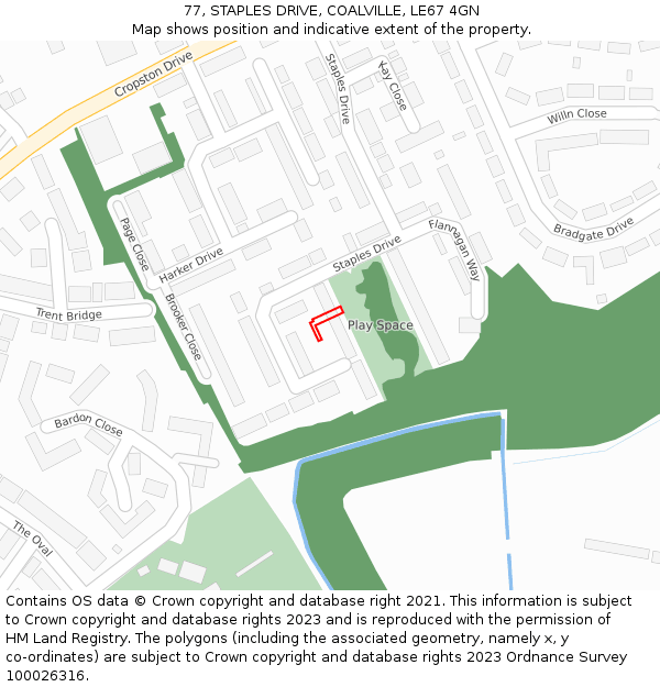 77, STAPLES DRIVE, COALVILLE, LE67 4GN: Location map and indicative extent of plot