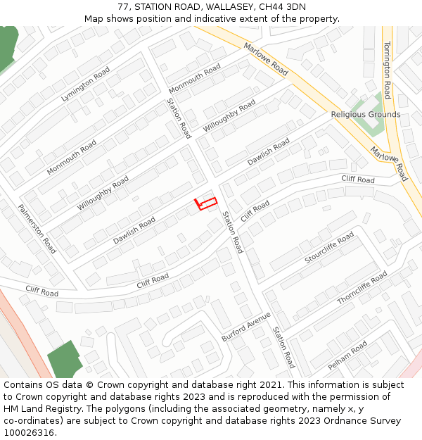 77, STATION ROAD, WALLASEY, CH44 3DN: Location map and indicative extent of plot