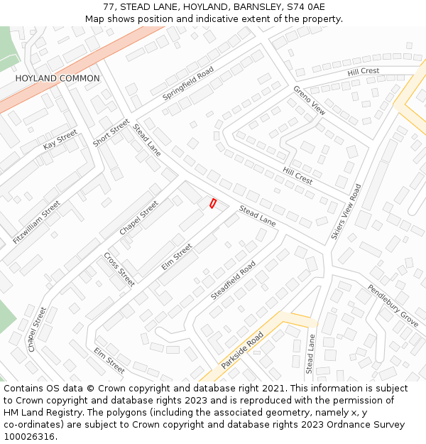 77, STEAD LANE, HOYLAND, BARNSLEY, S74 0AE: Location map and indicative extent of plot
