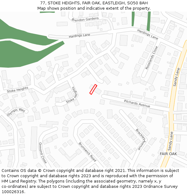 77, STOKE HEIGHTS, FAIR OAK, EASTLEIGH, SO50 8AH: Location map and indicative extent of plot
