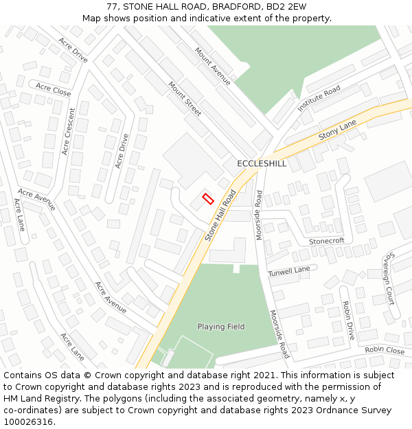 77, STONE HALL ROAD, BRADFORD, BD2 2EW: Location map and indicative extent of plot