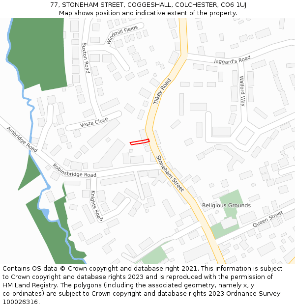 77, STONEHAM STREET, COGGESHALL, COLCHESTER, CO6 1UJ: Location map and indicative extent of plot