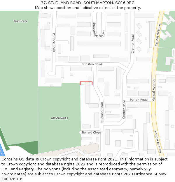77, STUDLAND ROAD, SOUTHAMPTON, SO16 9BG: Location map and indicative extent of plot