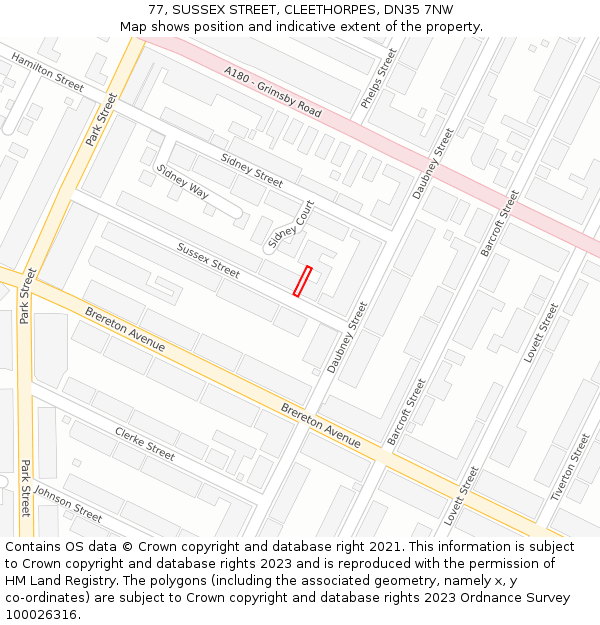 77, SUSSEX STREET, CLEETHORPES, DN35 7NW: Location map and indicative extent of plot