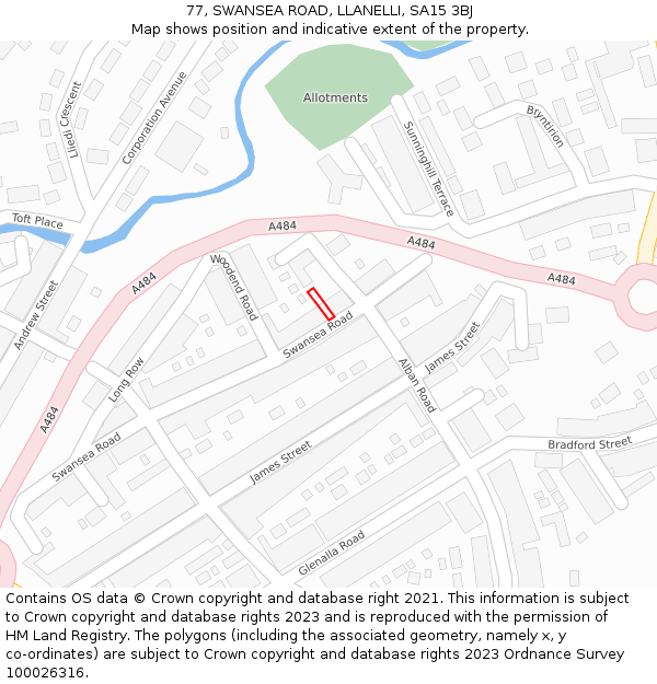 77, SWANSEA ROAD, LLANELLI, SA15 3BJ: Location map and indicative extent of plot