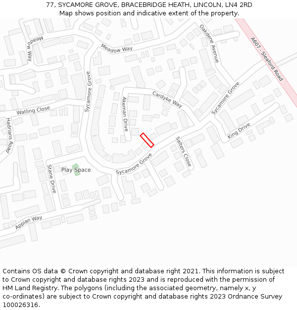 77, SYCAMORE GROVE, BRACEBRIDGE HEATH, LINCOLN, LN4 2RD: Location map and indicative extent of plot