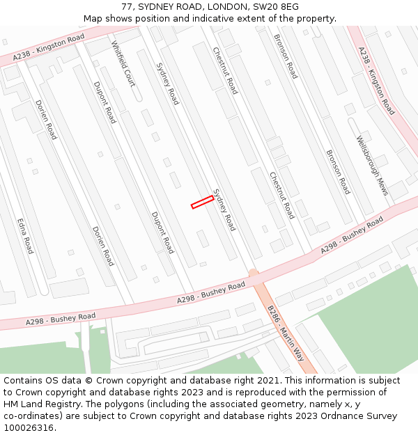 77, SYDNEY ROAD, LONDON, SW20 8EG: Location map and indicative extent of plot