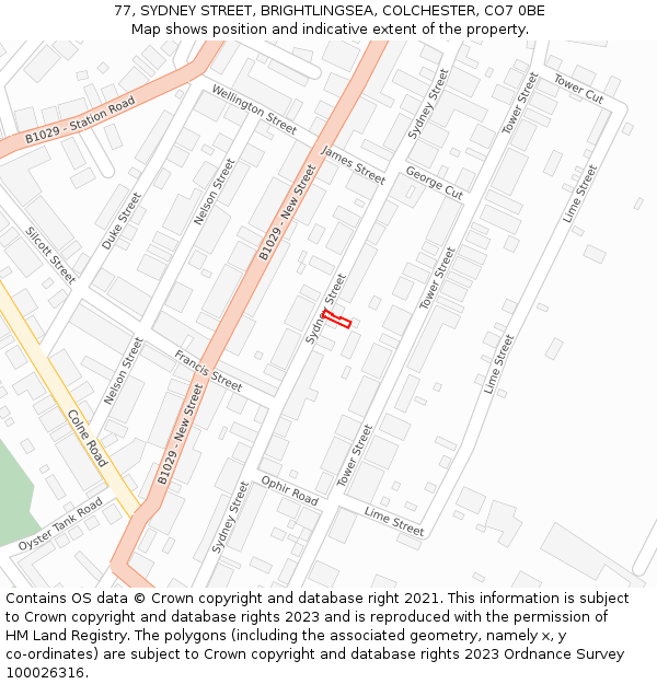 77, SYDNEY STREET, BRIGHTLINGSEA, COLCHESTER, CO7 0BE: Location map and indicative extent of plot