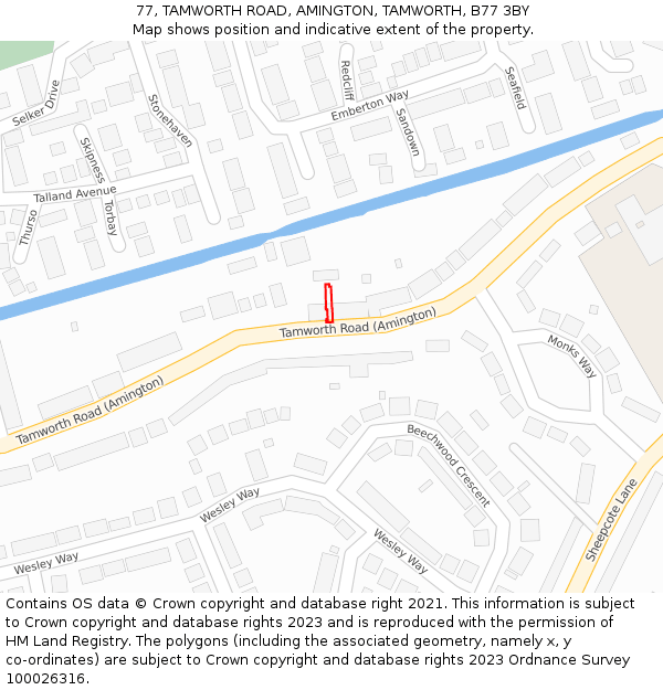 77, TAMWORTH ROAD, AMINGTON, TAMWORTH, B77 3BY: Location map and indicative extent of plot