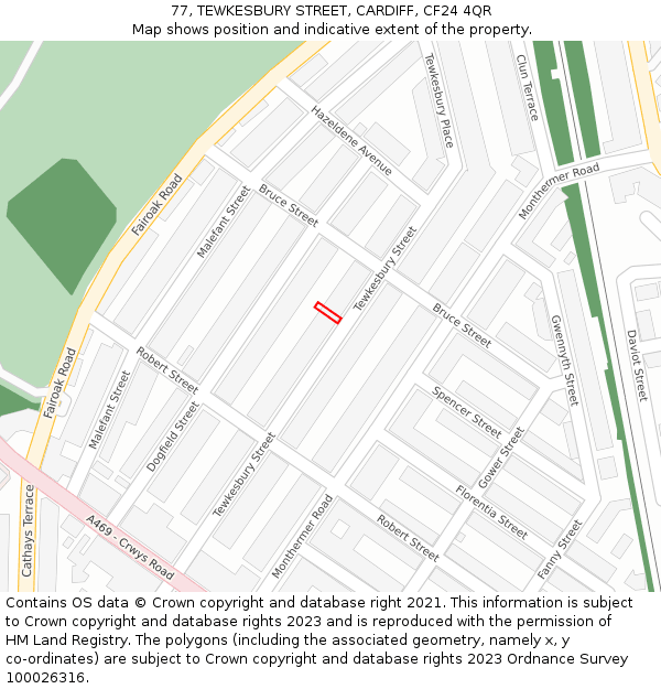 77, TEWKESBURY STREET, CARDIFF, CF24 4QR: Location map and indicative extent of plot